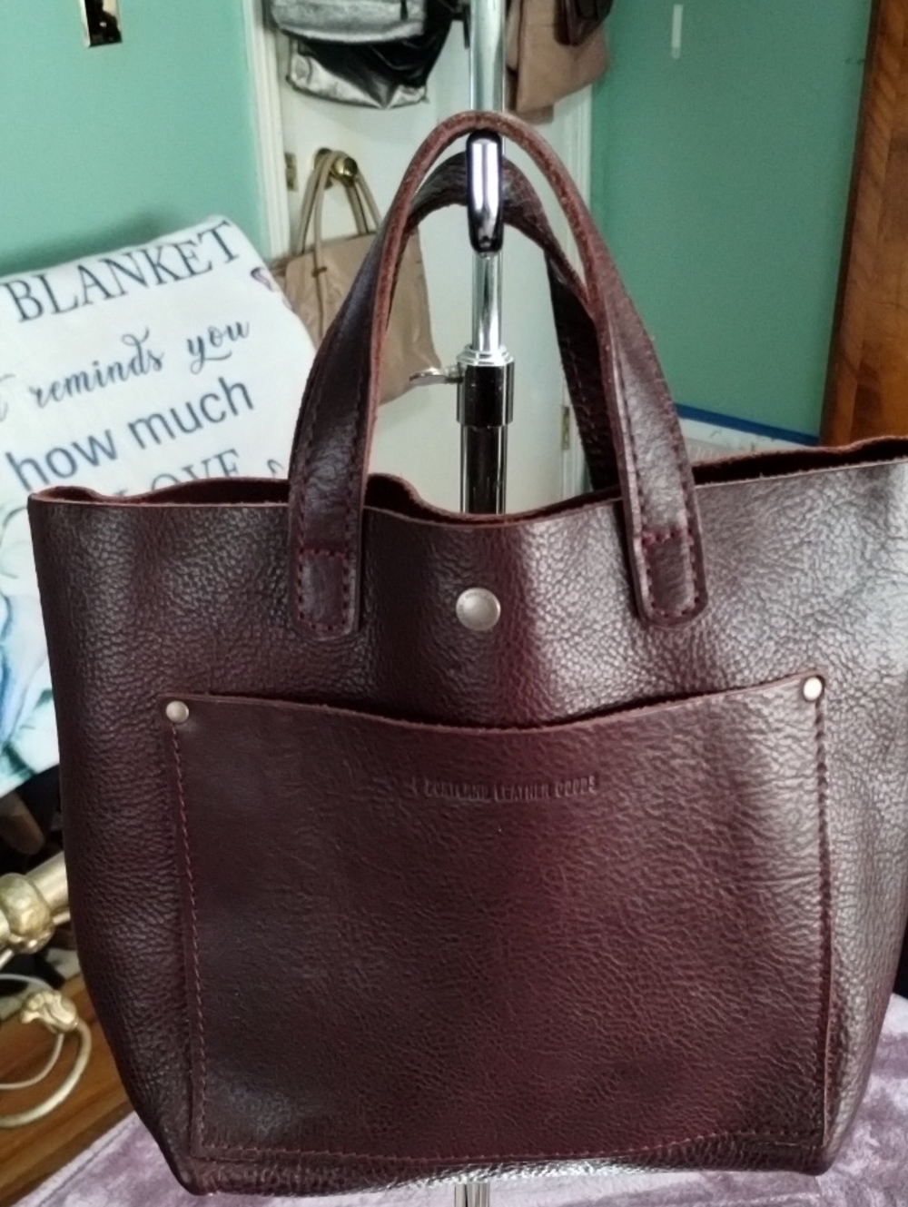 Portland Leather Goods Small Tote Bag in Deep Burgundy